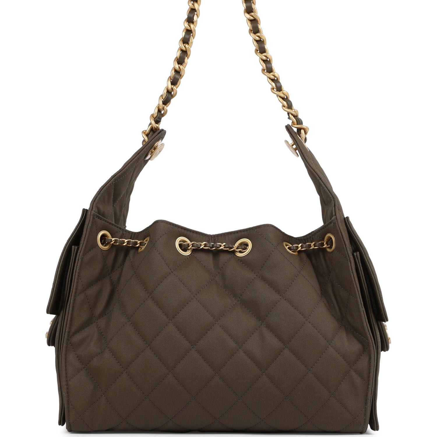 Chanel Small 25 Hobo Bag Khaki Toile Canvas Antique Gold Hardware