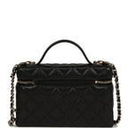 Chanel Top Handle Long Vanity Case with Chain Black Shiny Caviar Light Gold Hardware