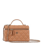 Chanel Top Handle Long Vanity Case with Chain Caramel Shiny Caviar Light Gold Hardware