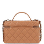 Chanel Top Handle Long Vanity Case with Chain Caramel Shiny Caviar Light Gold Hardware