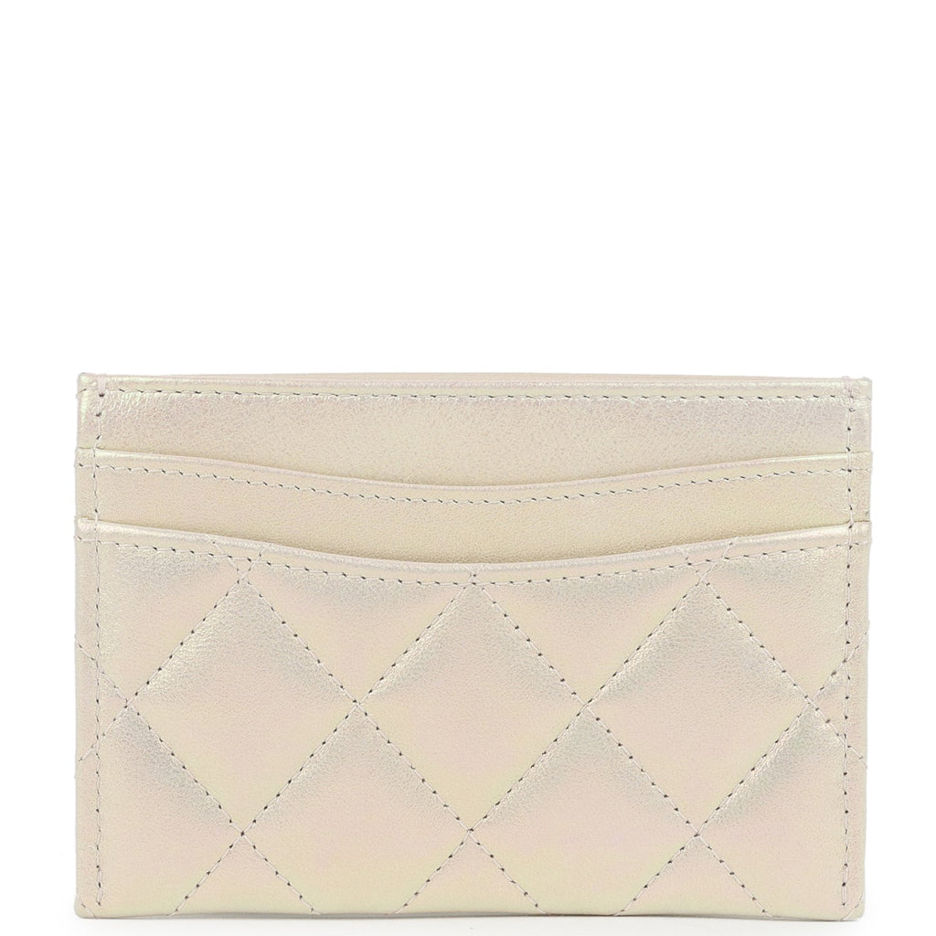 Chanel Classic Card Holder Wallet Iridescent Ivory Lambskin Light Gold Hardware