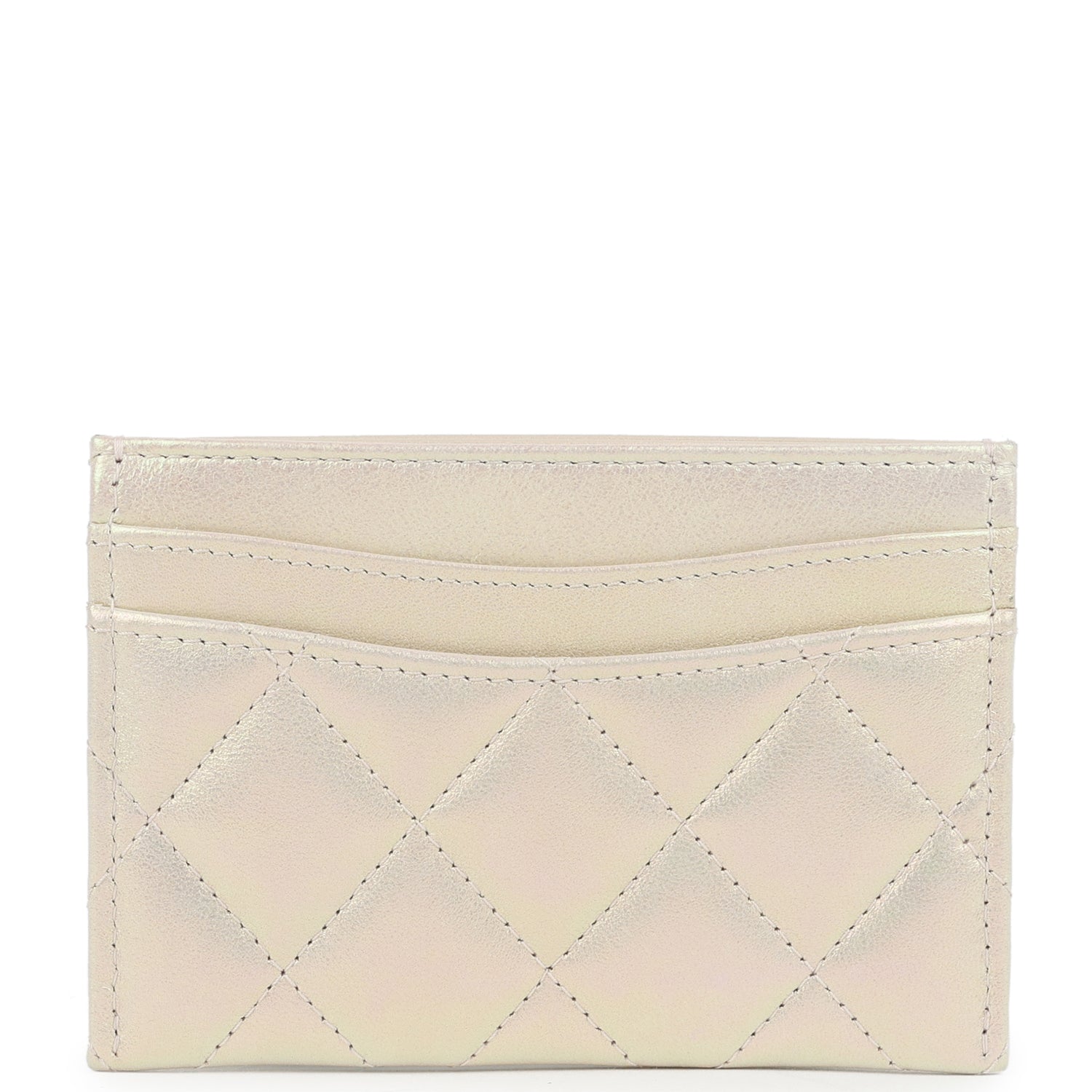 Chanel Classic Card Holder Wallet Iridescent Ivory Lambskin Light Gold Hardware