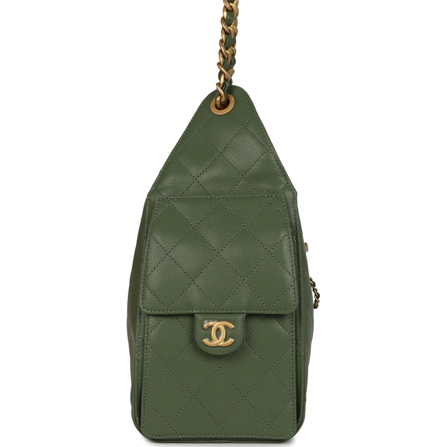 Chanel Small 25 Hobo Bag Khaki Caviar Antique Gold Hardware