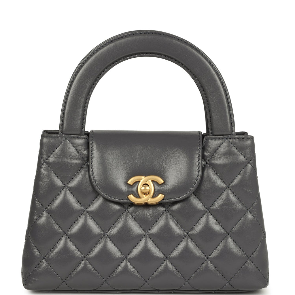 Chanel Small Kelly Shopper Grey Shiny Aged Calfskin Brushed Gold Hardware