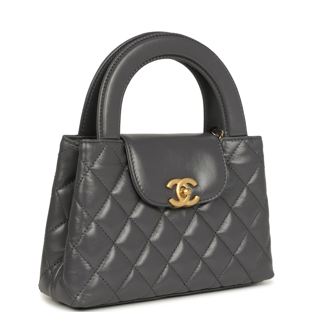 Chanel Small Kelly Shopper Grey Shiny Aged Calfskin Brushed Gold Hardware