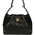 Chanel Small 25 Hobo Bag Black Shiny Crumpled Calfskin Mixed Metal Hardware