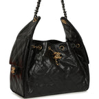 Chanel Small 25 Hobo Bag Black Shiny Crumpled Calfskin Mixed Metal Hardware