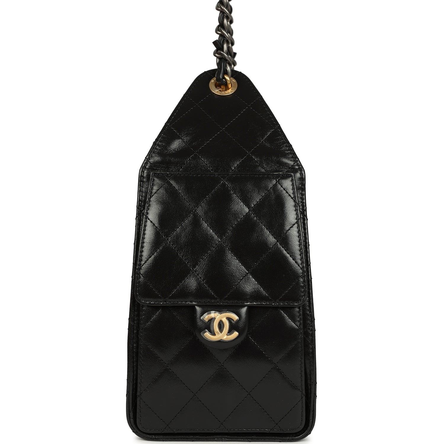Chanel Small 25 Hobo Bag Black Shiny Crumpled Calfskin Mixed Metal Hardware