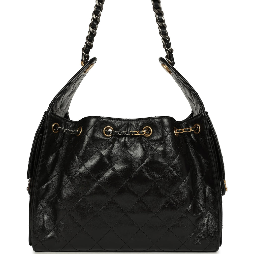 Chanel Small 25 Hobo Bag Black Shiny Crumpled Calfskin Mixed Metal Hardware