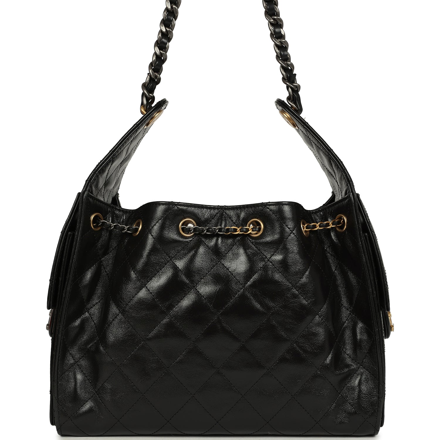 Chanel Small 25 Hobo Bag Black Shiny Crumpled Calfskin Mixed Metal Hardware