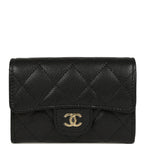Chanel Classic Card Holder Wallet Black Caviar Light Gold Hardware
