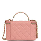 Chanel Flower Top Handle Long Vanity Case with Chain Pink Lambskin Light Gold Hardware