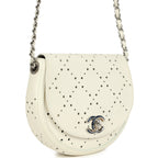 Chanel Perforated Messenger Bag White Caviar Silver Hardware