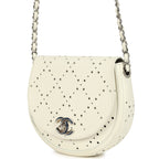 Chanel Perforated Messenger Bag White Caviar Silver Hardware