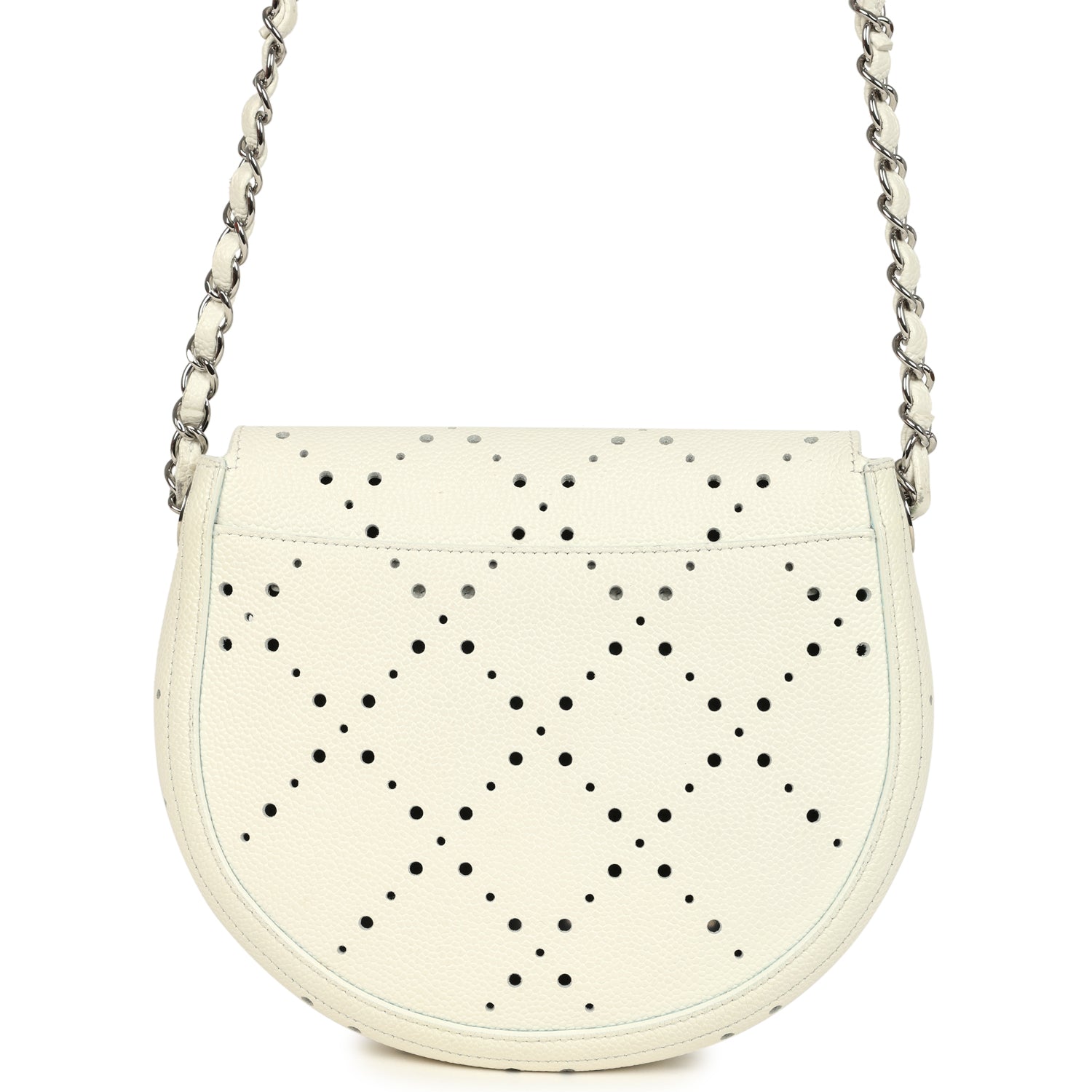 Chanel Perforated Messenger Bag White Caviar Silver Hardware