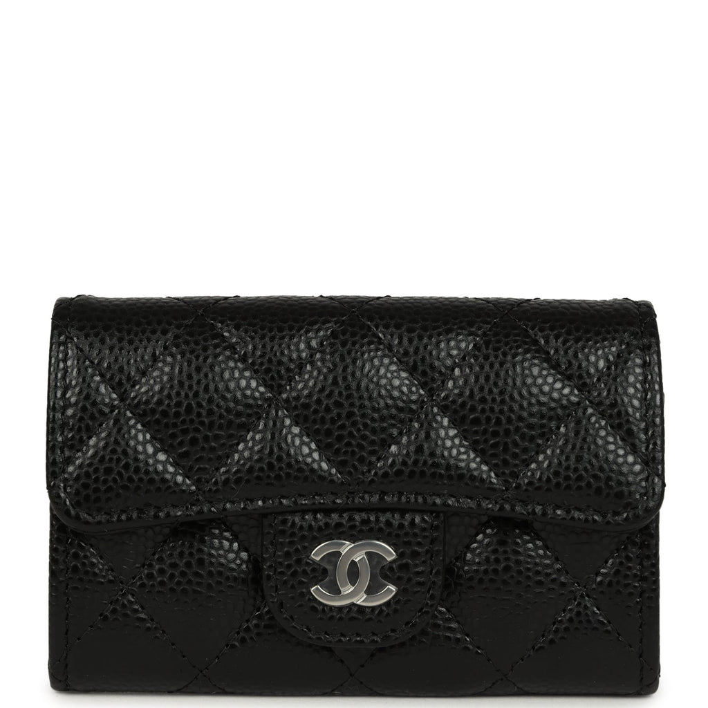 Chanel Classic Card Holder Wallet Black Caviar Silver Hardware