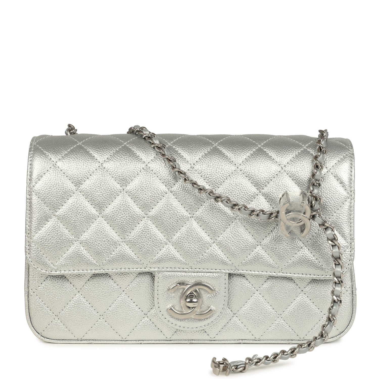 Chanel Small CC Crush Flap Bag Silver Metallic Caviar Silver Hardware