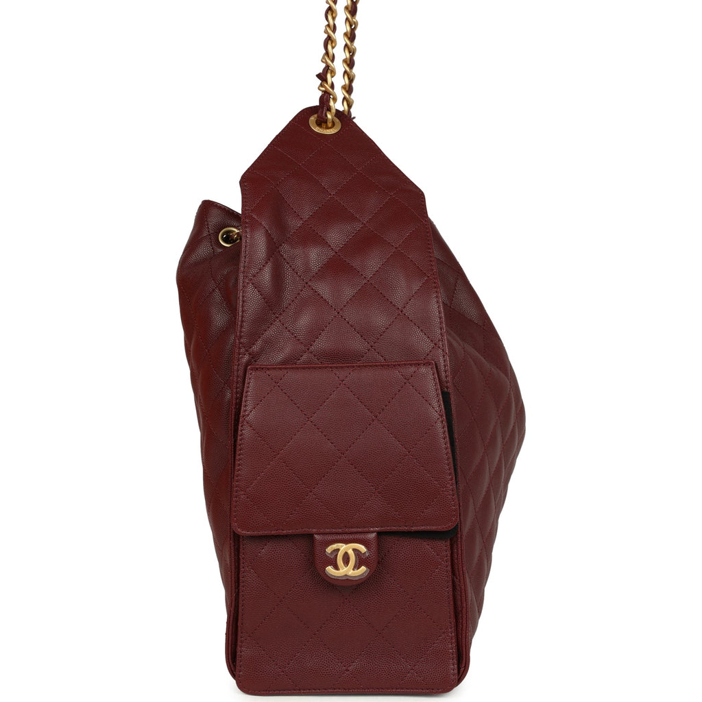 Chanel Large 25 Hobo Bag Burgundy Caviar Antique Gold Hardware