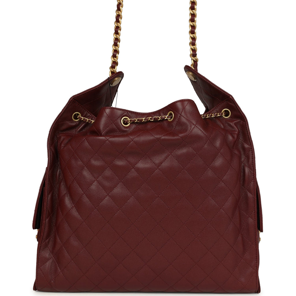 Chanel Large 25 Hobo Bag Burgundy Caviar Antique Gold Hardware