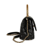 Chanel Small Coco Top Handle Flap Bag Shiny Calfskin Brushed Gold Hardware
