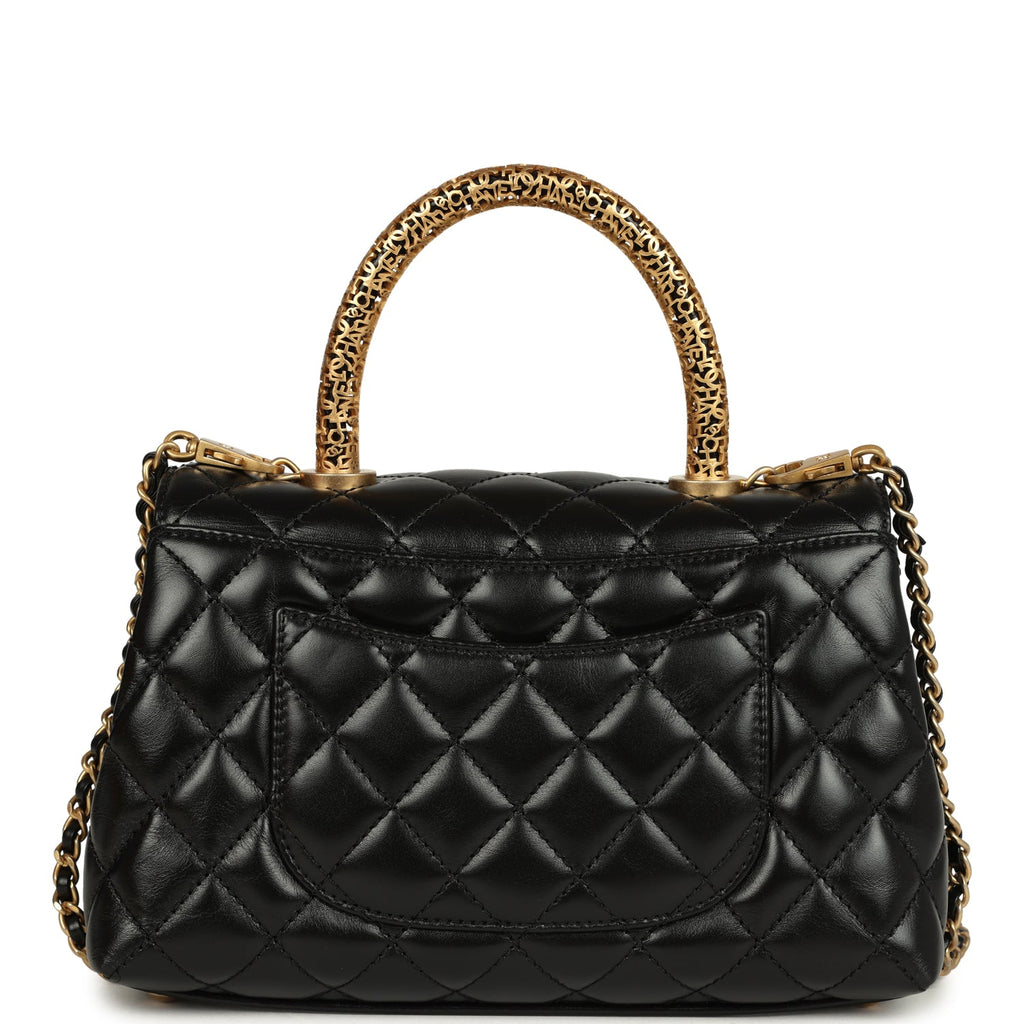 Chanel Small Coco Top Handle Flap Bag Shiny Calfskin Brushed Gold Hardware