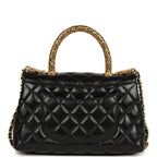 Chanel Small Coco Top Handle Flap Bag Shiny Calfskin Brushed Gold Hardware