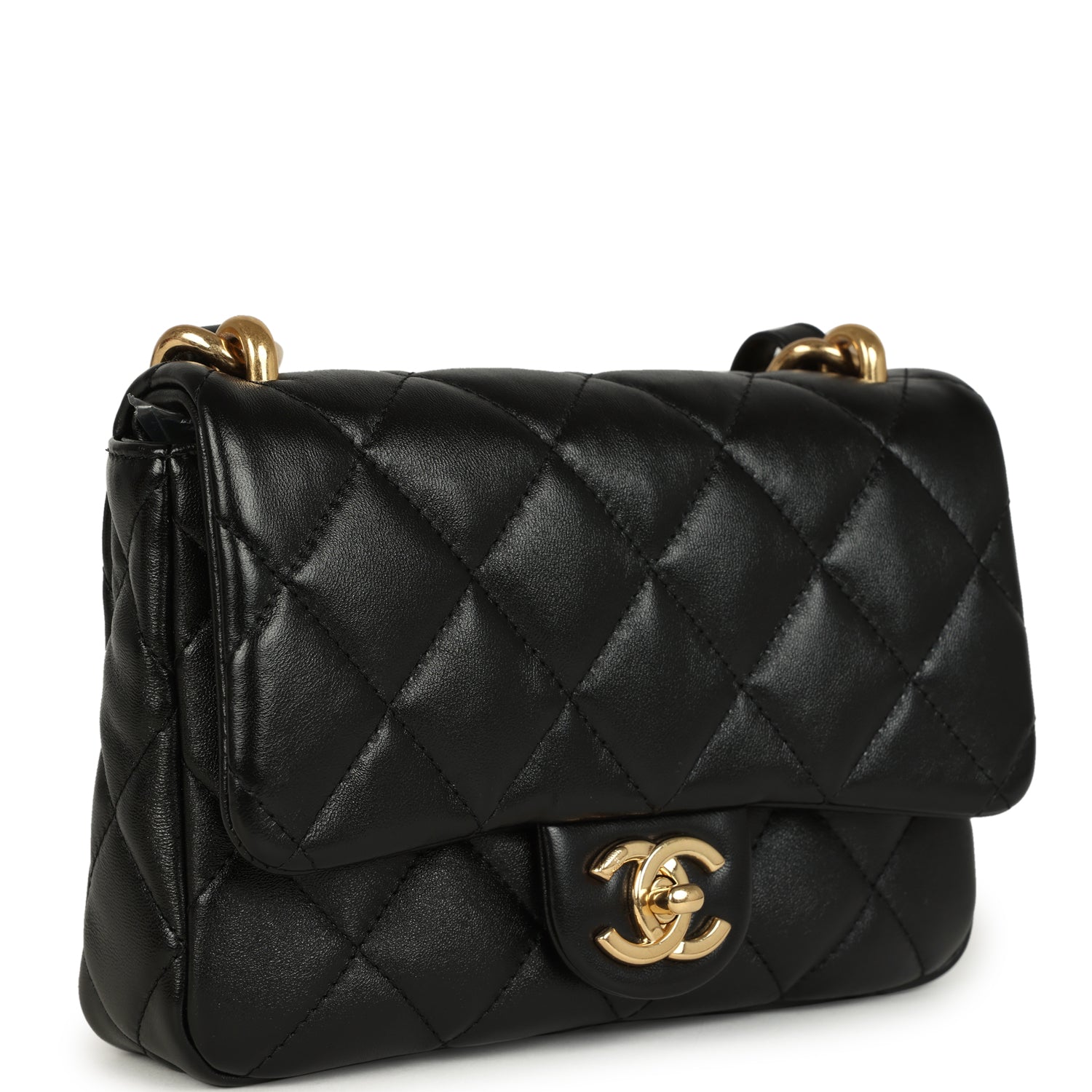 Chanel Small Funky Town Flap Bag Black Shiny Lambskin Aged Gold Hardware