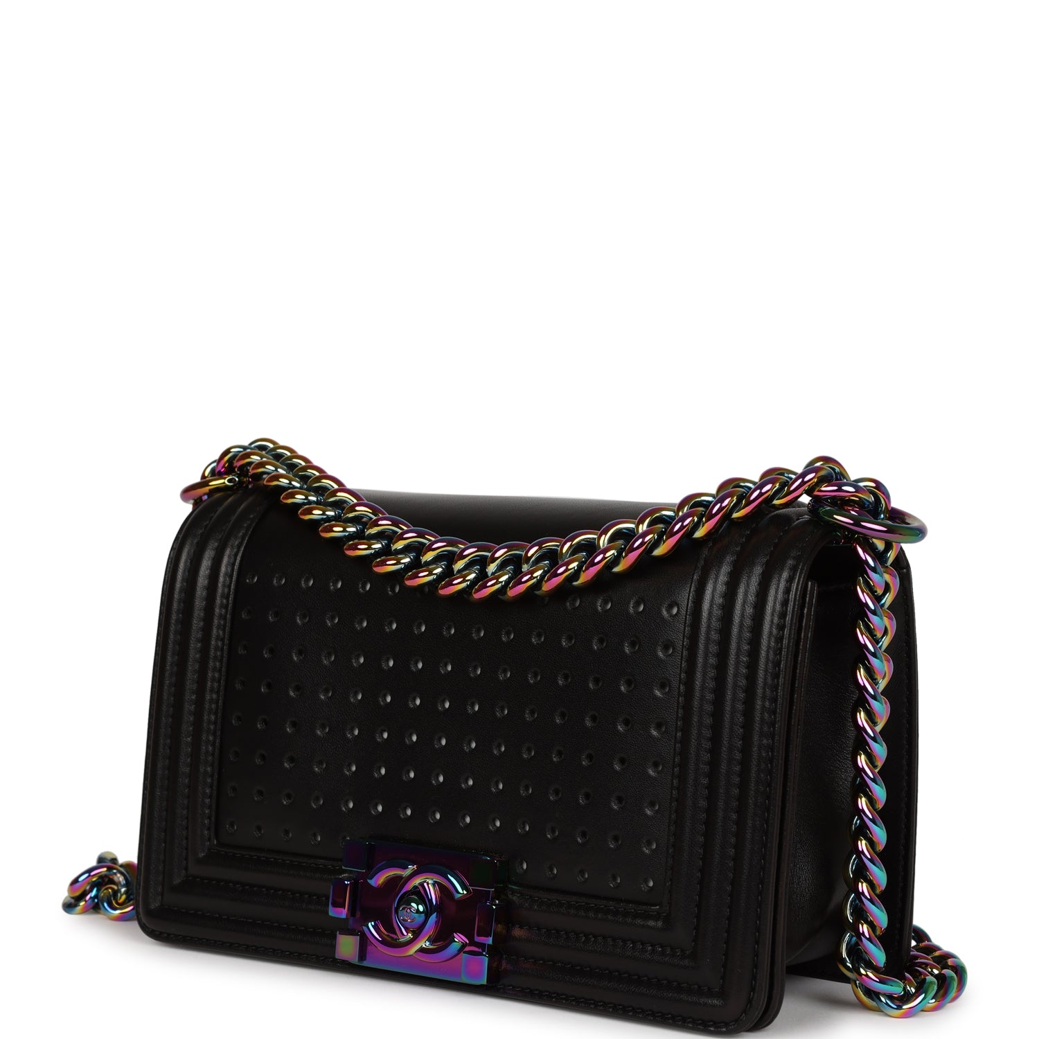 Chanel LED Small Boy Bag Black Lambskin Rainbow Hardware