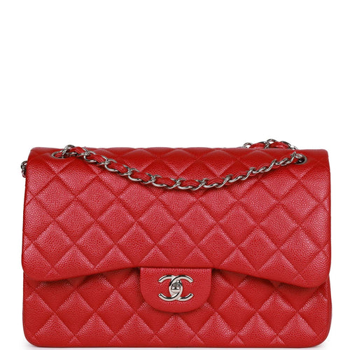 Chanel Jumbo Classic Double Flap Bag Metallic Red Caviar Silver Hardware