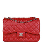 Chanel Jumbo Classic Double Flap Bag Metallic Red Caviar Silver Hardware