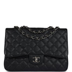 Chanel Jumbo Classic Single Flap Bag Black Caviar Silver Hardware