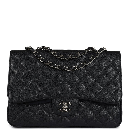 Chanel Jumbo Classic Single Flap Bag Black Caviar Silver Hardware