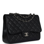 Chanel Jumbo Classic Single Flap Bag Black Caviar Silver Hardware