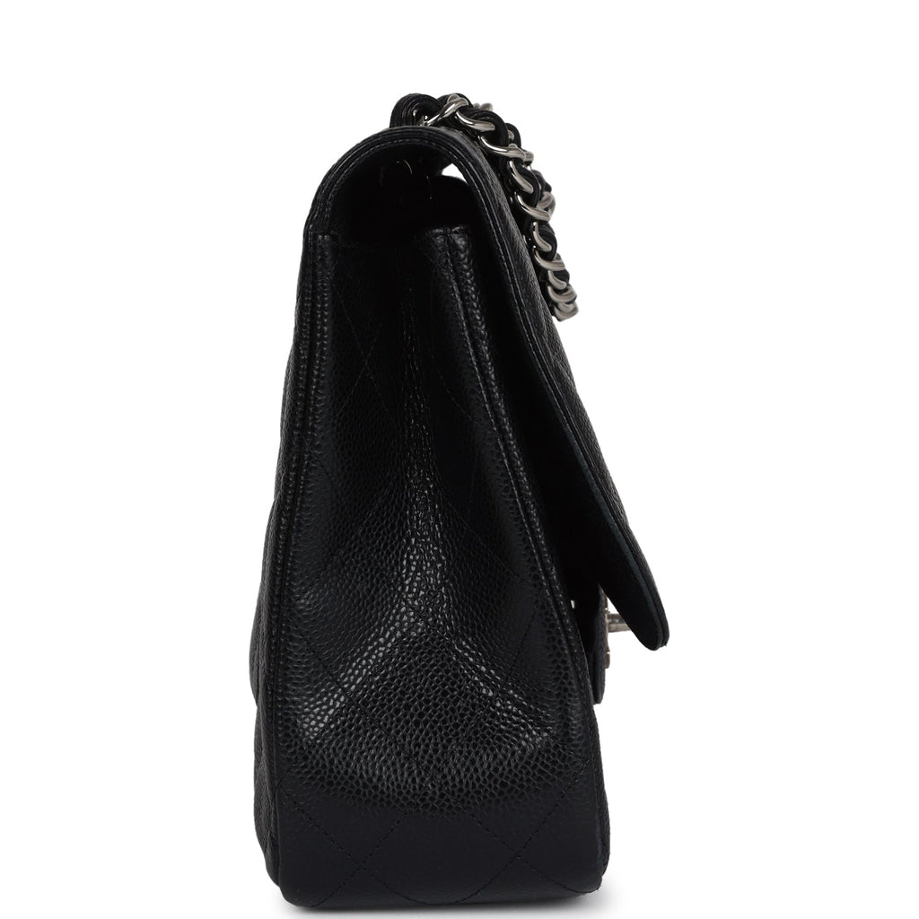 Chanel Jumbo Classic Single Flap Bag Black Caviar Silver Hardware