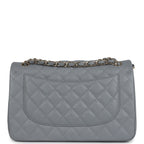 Chanel Jumbo Classic Double Flap Bag Light Grey Shiny Caviar Light Gold Hardware