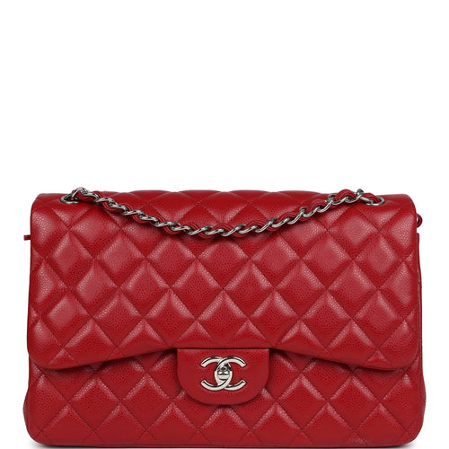 Chanel Jumbo Classic Double Flap Red Caviar Silver Hardware