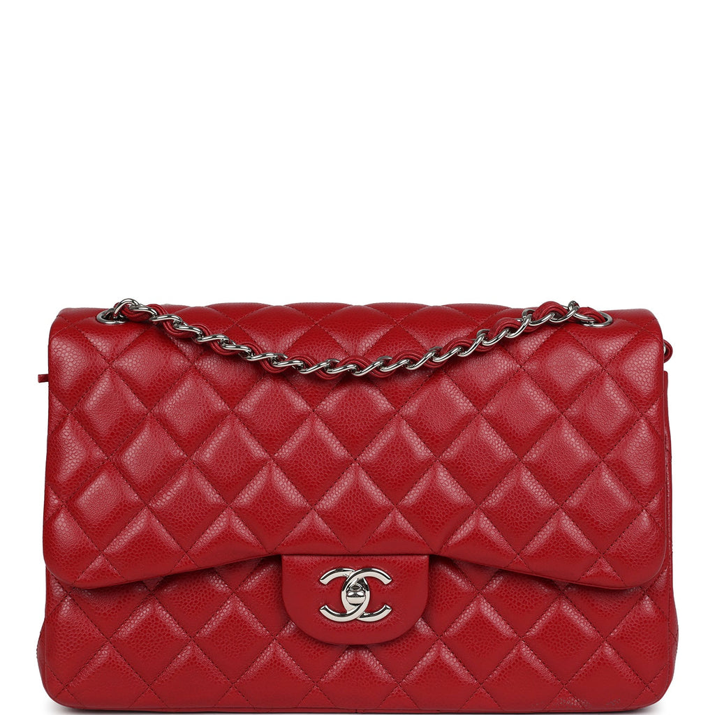 Chanel Jumbo Classic Double Flap Red Caviar Silver Hardware