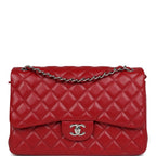 Chanel Jumbo Classic Double Flap Red Caviar Silver Hardware