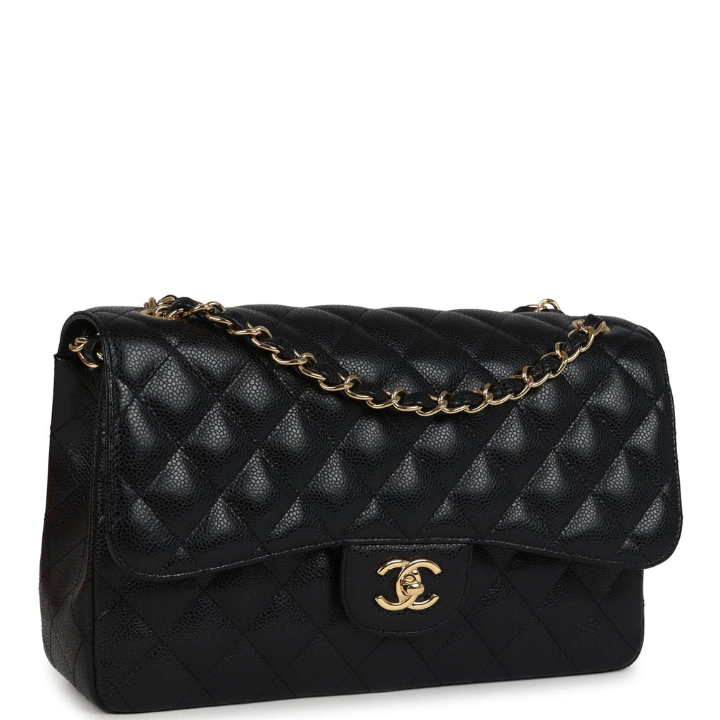Chanel Jumbo Classic Double Flap Bag Black Caviar Gold Hardware