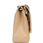 Chanel Maxi Classic Double Flap Bag Beige Caviar Gold Hardware
