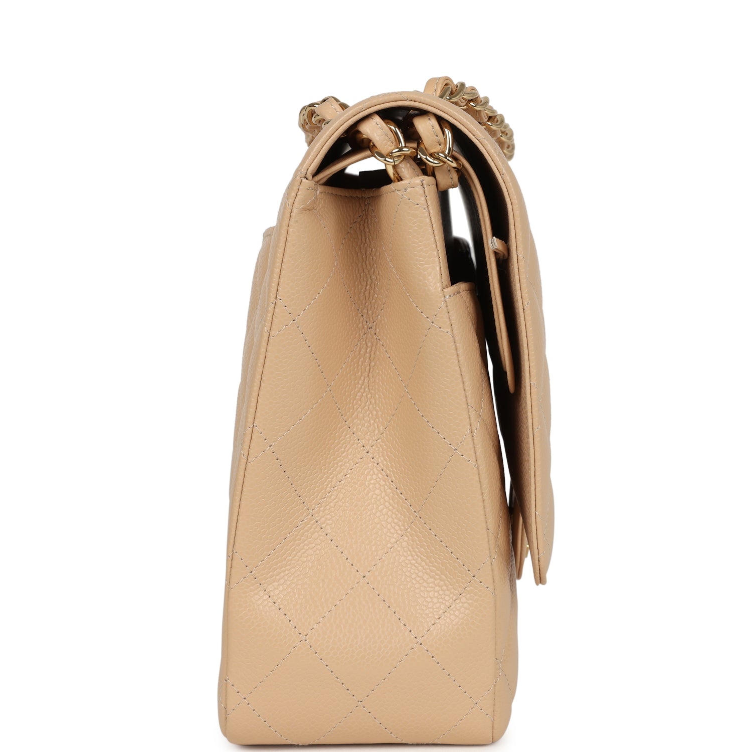 Chanel Maxi Classic Double Flap Bag Beige Caviar Gold Hardware