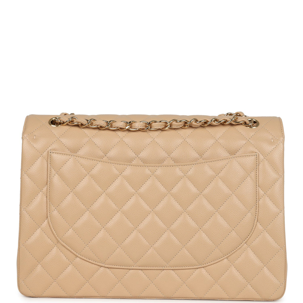 Chanel Maxi Classic Double Flap Bag Beige Caviar Gold Hardware