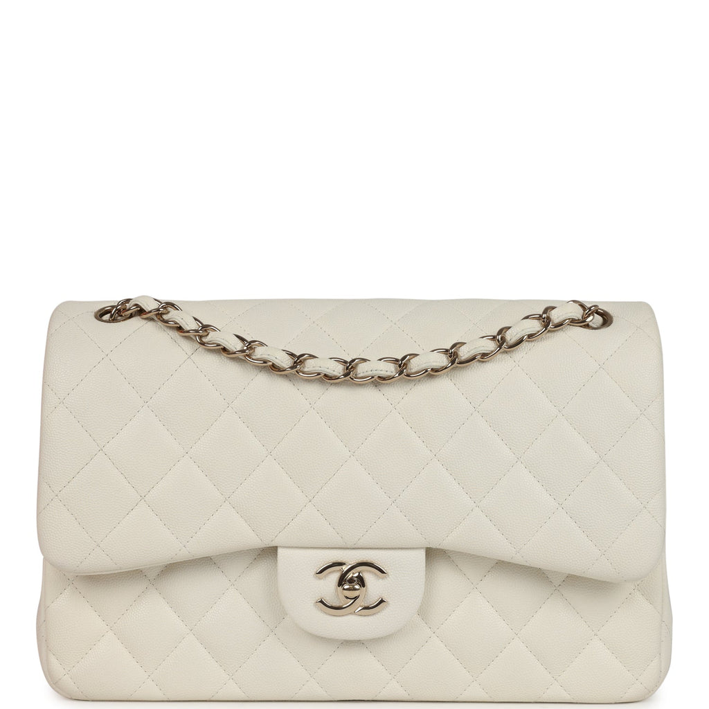 Chanel Jumbo Classic Double Flap White Caviar Light Gold Hardware