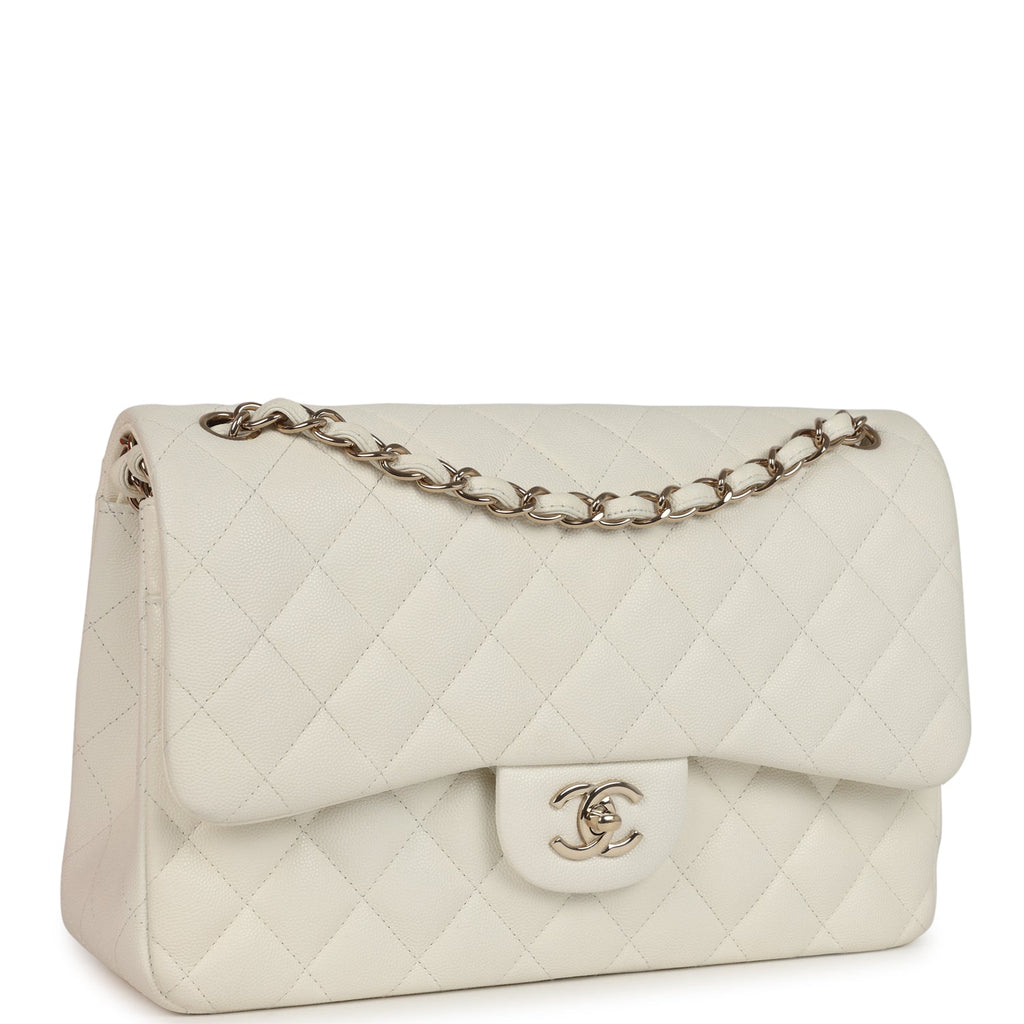 Chanel Jumbo Classic Double Flap White Caviar Light Gold Hardware