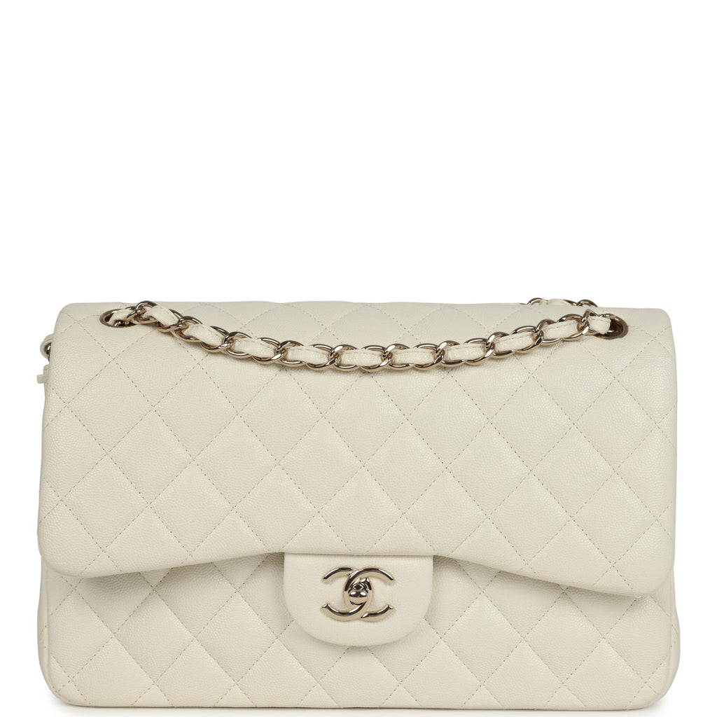 Chanel Jumbo Classic Double Flap White Caviar Light Gold Hardware