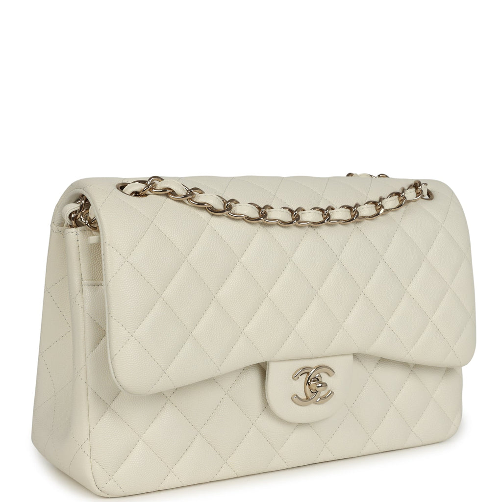 Chanel Jumbo Classic Double Flap White Caviar Light Gold Hardware