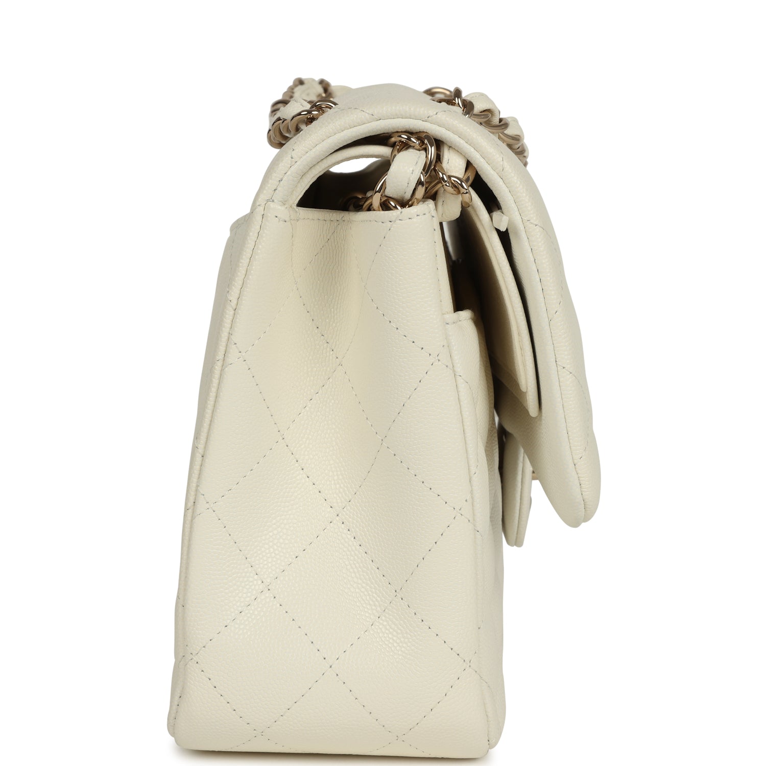 Chanel Jumbo Classic Double Flap White Caviar Light Gold Hardware