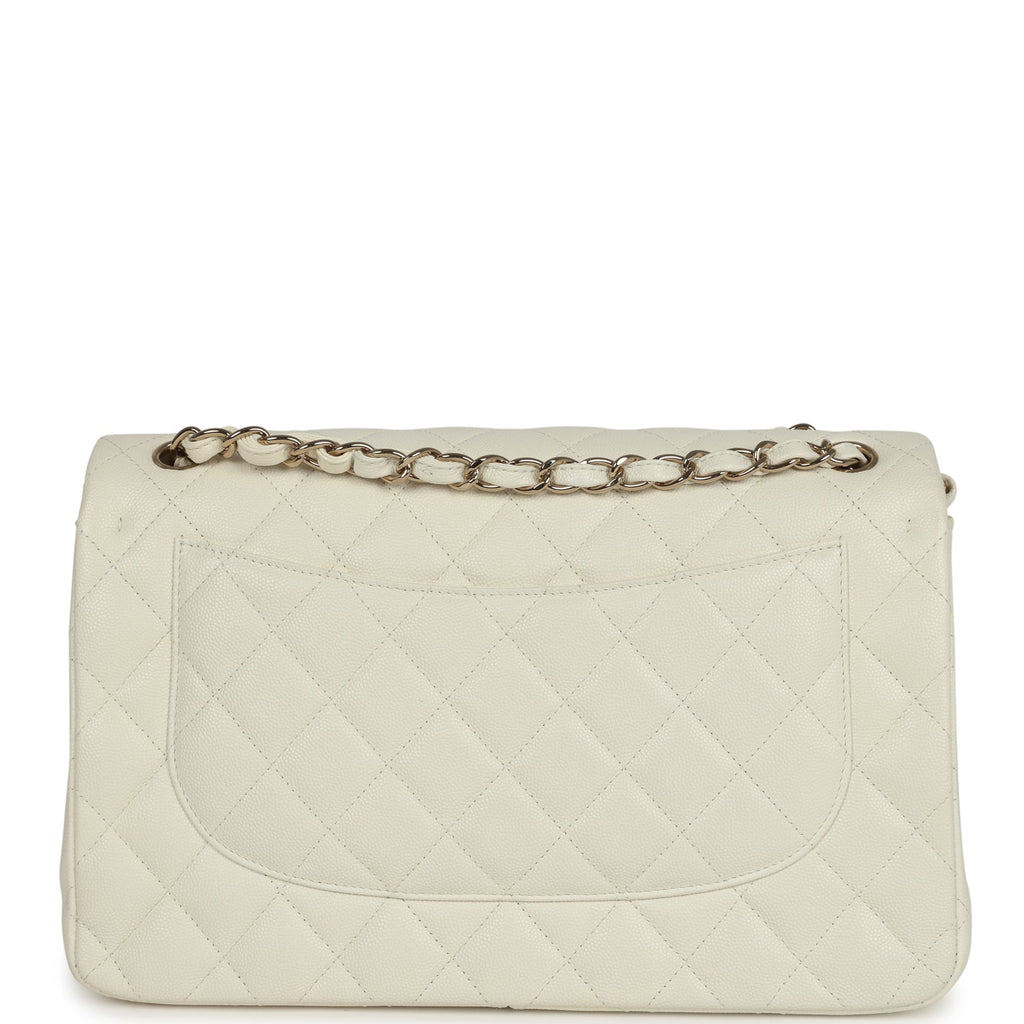 Chanel Jumbo Classic Double Flap White Caviar Light Gold Hardware