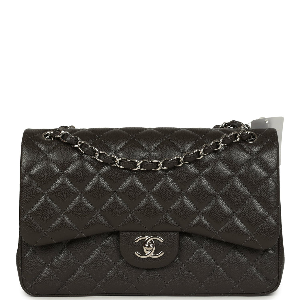 Chanel Jumbo Classic Double Flap Bag Dark Grey Caviar Silver Hardware