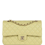 Chanel Medium Classic Double Flap Bag Light Green Lambskin Light Gold Hardware